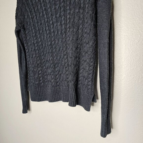 American Eagle XS Fisherman Sweater Grey Cowl Neck Cable Knit Dark Academia - Picture 8 of 8